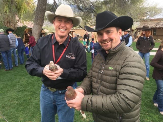 Pigeon Rolling with Doug Hare (Red Rock Ranch WY) & Hunter Sullivan (CM Ranch WY) at Dude Ranchers' Association Yearly Conference - Tanque Verde Ranch, Tucson AZ